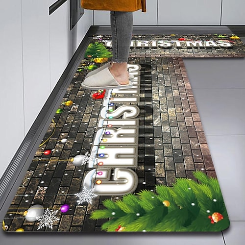 Christmas Kitchen Mat Non-Slip Oil Proof Rug Indoor Outdoor Mat Bedroom Decor Bathroom Mat Entrance Rug Door Mat