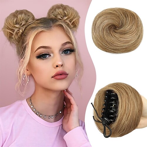 Space Buns Hair Piece 2PCS Mini Claw Clip in Hair Bun Extensions Clip in Messy Cat Ears Hair Bun Extensions Synthetic Donut Updo Hair Extensions Hair Accessory for Women Girls