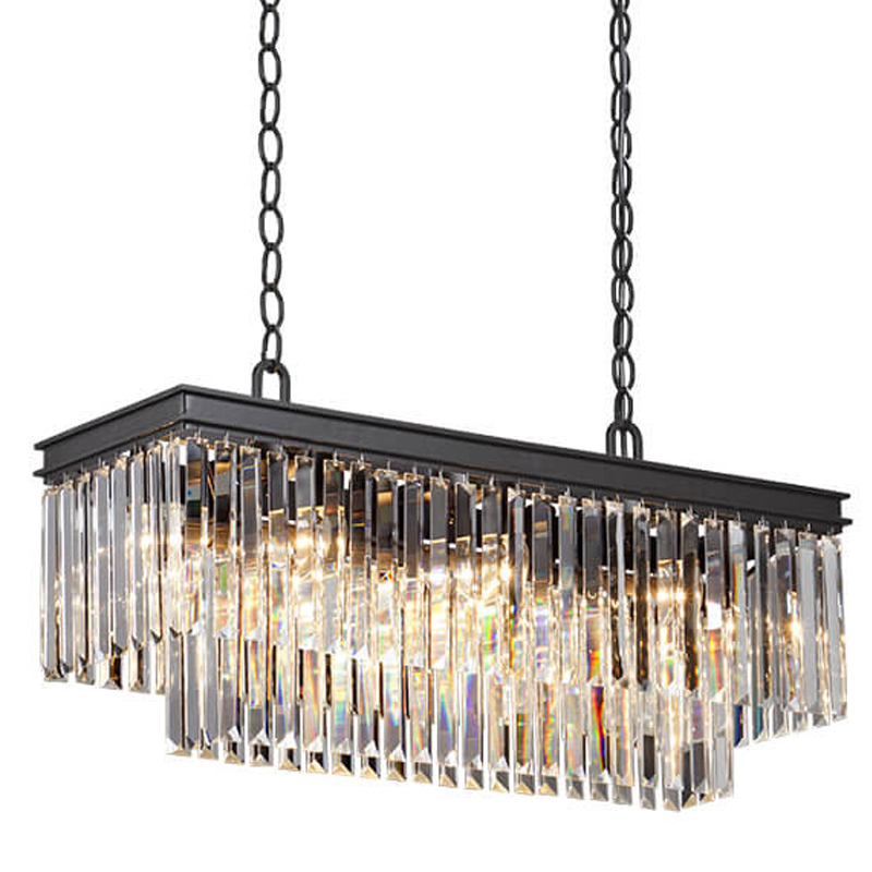 Люстра RH 1920s Odeon Clear Glass Rectangular Chandelier Black iron Длина 80