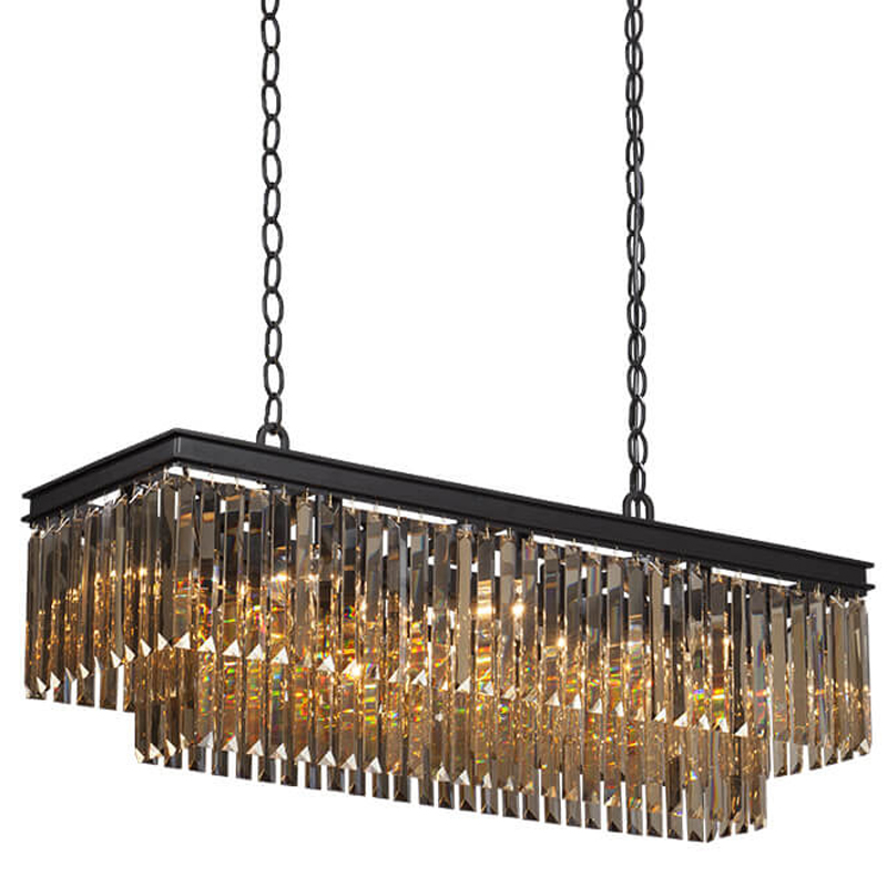 Люстра Odeon Amber Glass Rectangular Chandelier Black iron Янтарное стекло длина 100