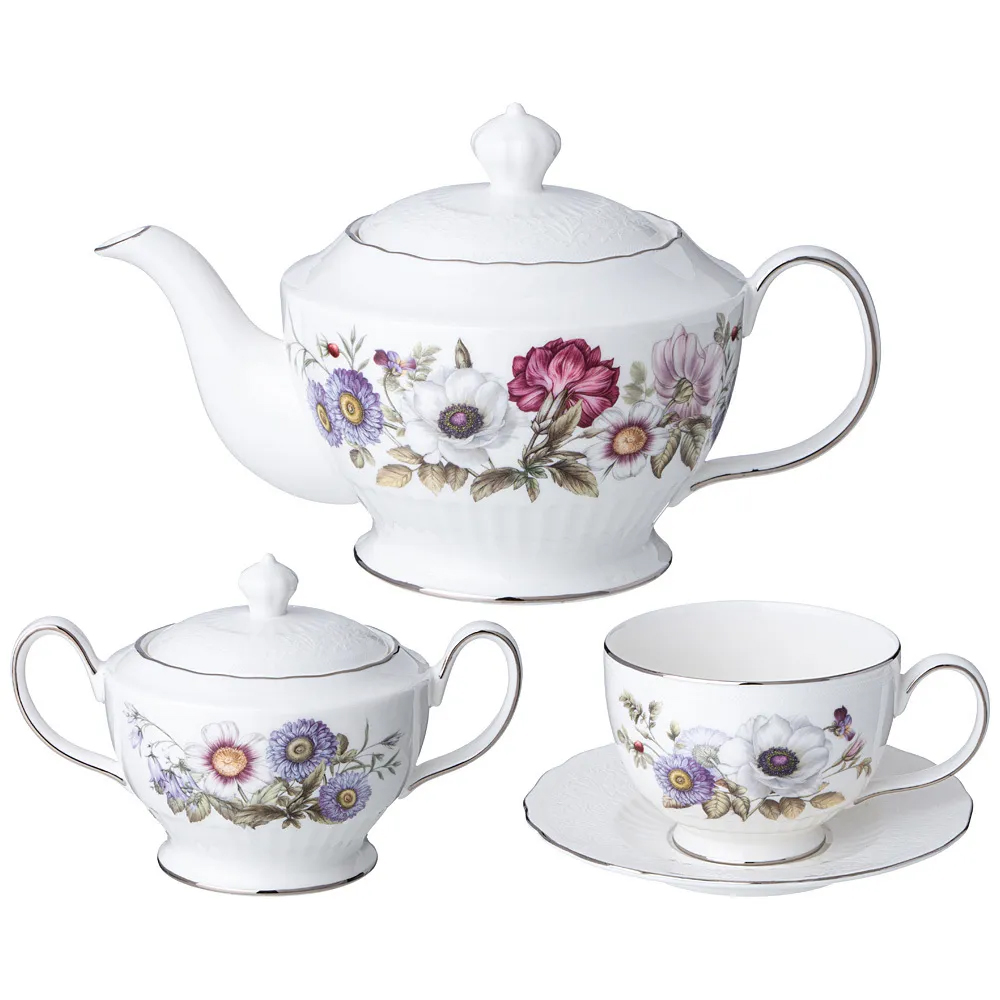 Чайный сервиз из фарфора с рисунком цветов на 6 персон 14 предметов Garden Whisper Porcelain Set