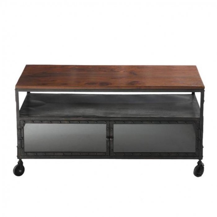 Тумба в стиле Индастриал на колёсах Industrial Bar Oak Chest mini