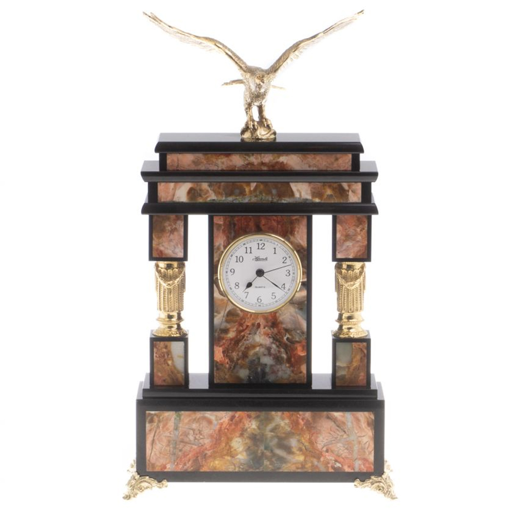  Часы настольные из яшмы и бронзы с декором в виде горного орла Eagle Stone Clock