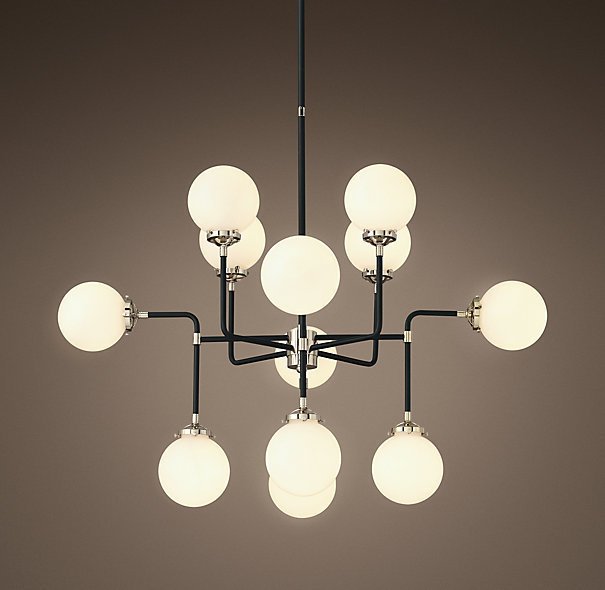 Люстра BISTRO GLOBE MILK  GLASS SILVER CHANDELIER 12