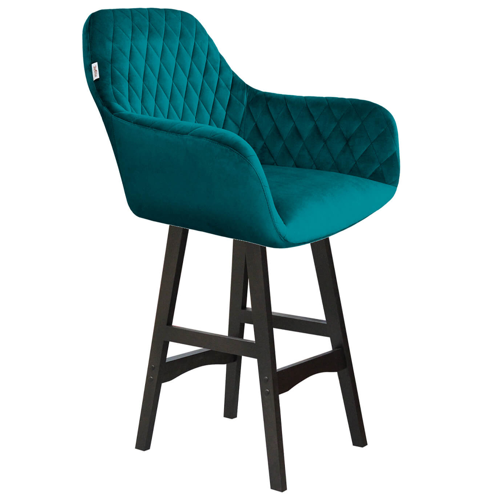 Стулья  Loft Concept Барный стул со спинкой и подлокотниками на 4-х деревянных ножках Douglas Rhombus Бирюзовый Велюр