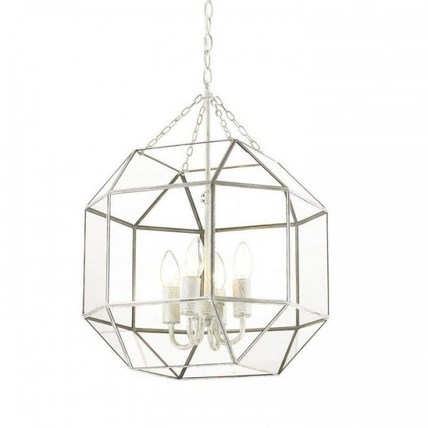 Подвесной светильник Glass & Metal Cage Pendant White 4