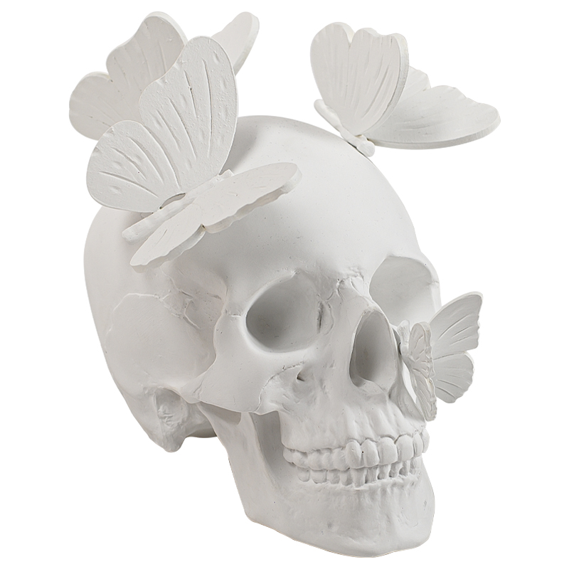 Статуэтка Skull with butterflies white