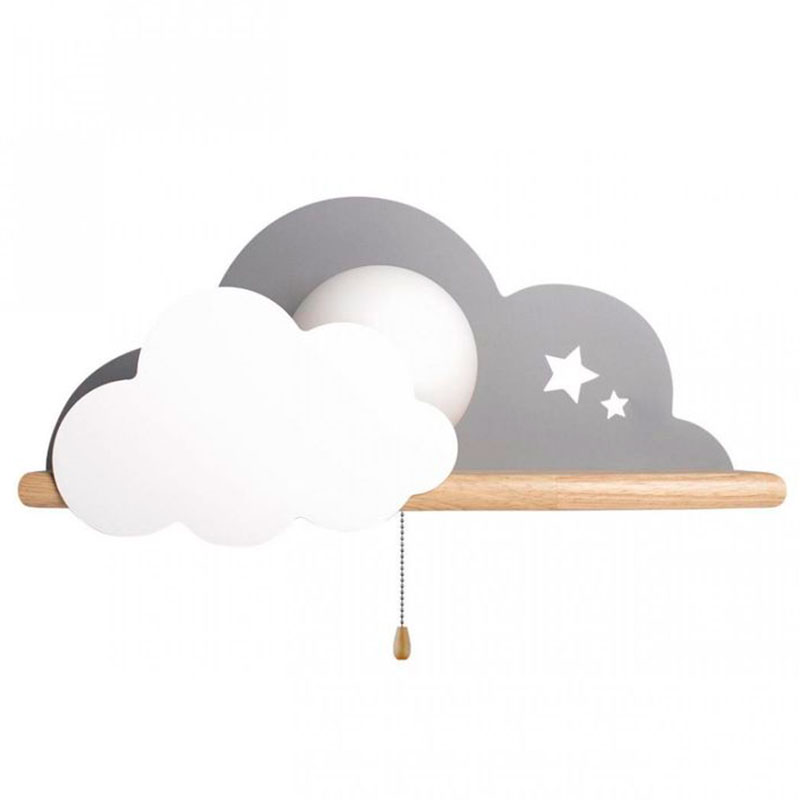 Бра с деревянной полкой серое Облако Wall Lamp Grey Cloud