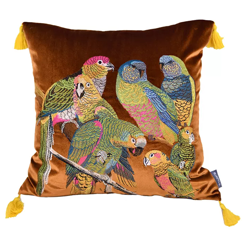 Декоративная подушка с вышивкой Embroidery Parrots Pillow Brown