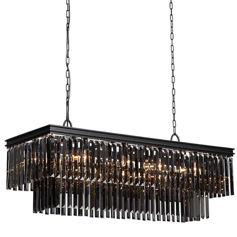 Люстра Odeon Gray glass Rectangular Chandelier Black iron  стекло Смок длина 120