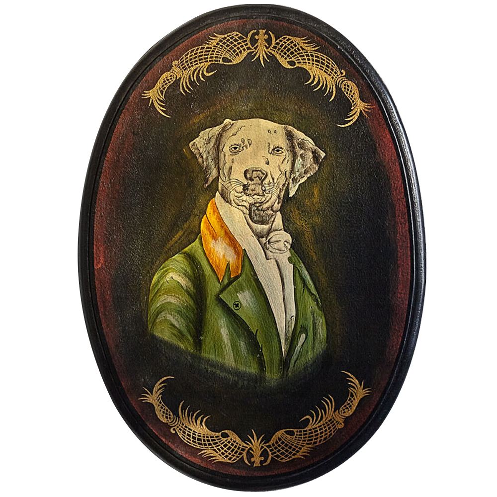 Постеры и Картины Картина в овальной раме Chinoiserie Grey Dog Portrait