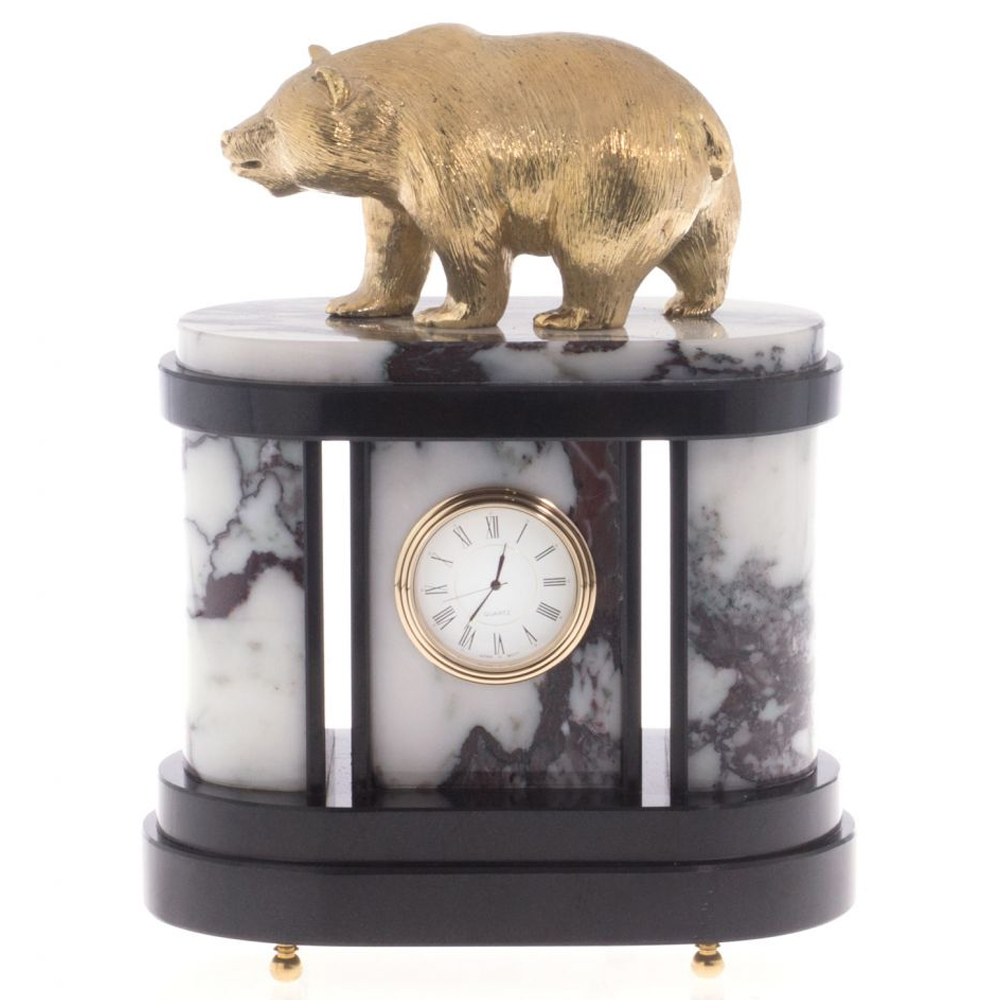 Часы настольные бронзовые с декором в виде медведя Bear Stone Clock