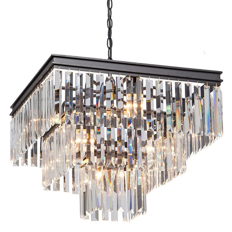 Люстра RH 1920s Odeon Clear Glass Fringe Chandelier - 3 square Прозрачное стекло 53 см