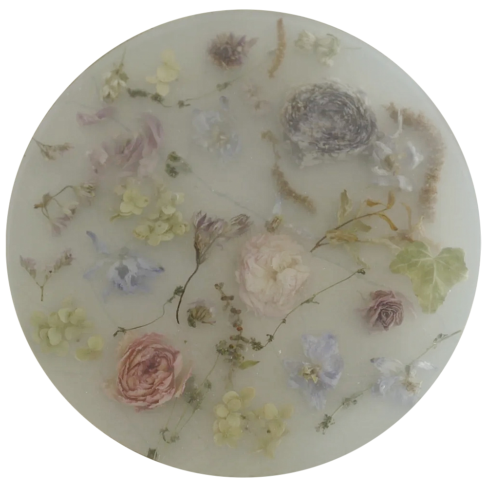 Круглый поднос из эпоксидной смолы с цветами белый Epoxy Resin Flowers Tray White