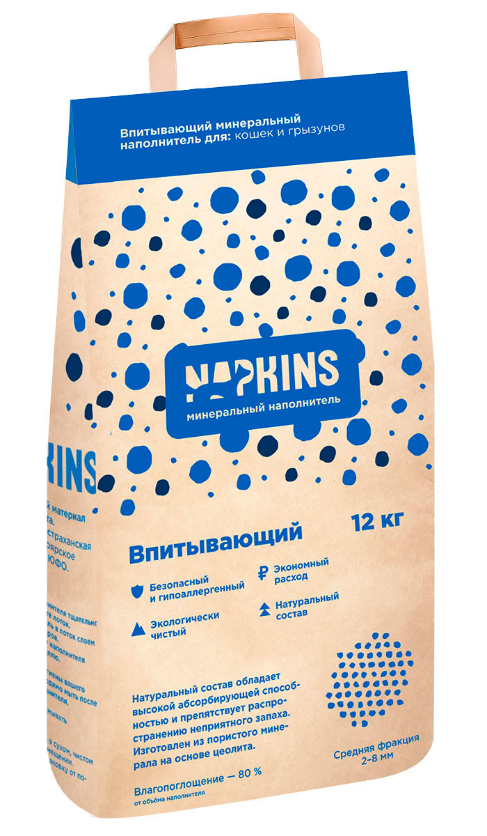 Napkins наполнитель впитывающий для туалета кошек (12 кг)