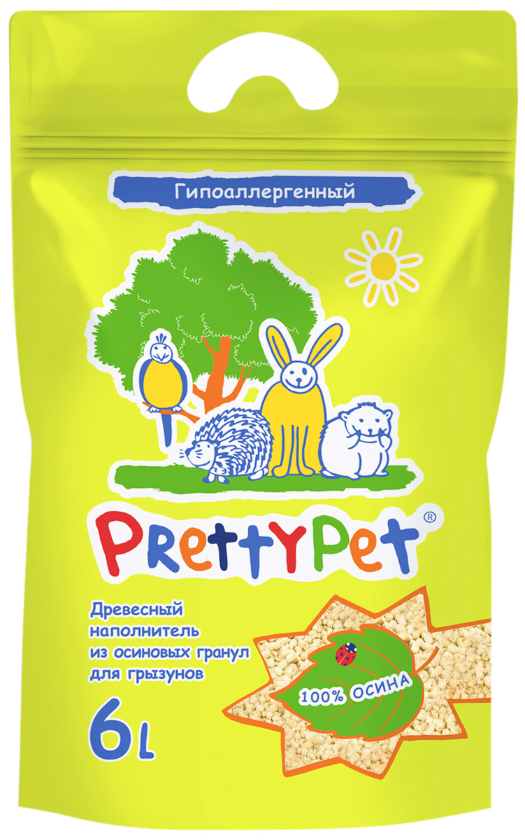 Pretty Pet наполнитель древесный осиновый для грызунов и птиц (6 л)