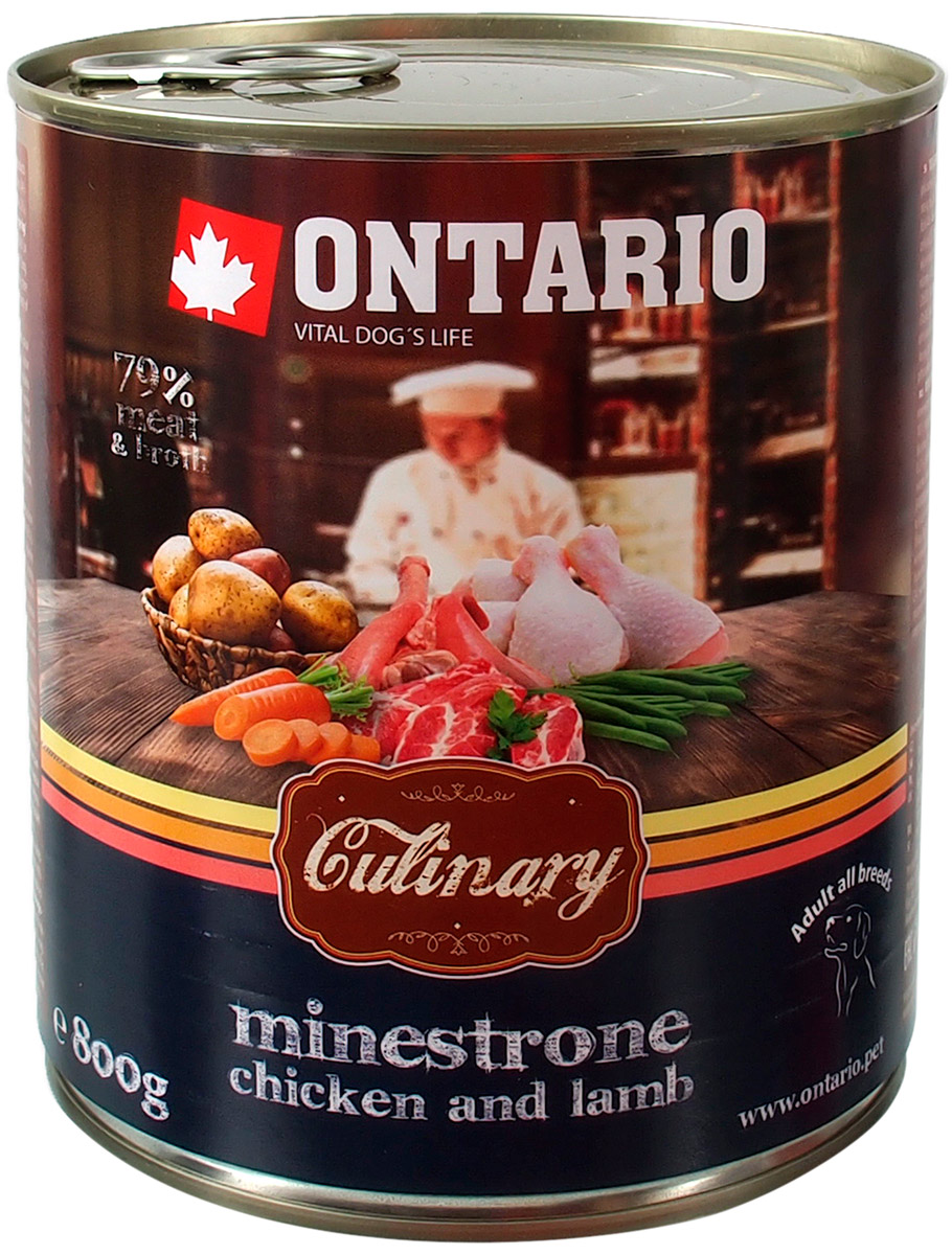 Ontario Culinary для взрослых собак минестроне с курицей и ягненком (800 гр)