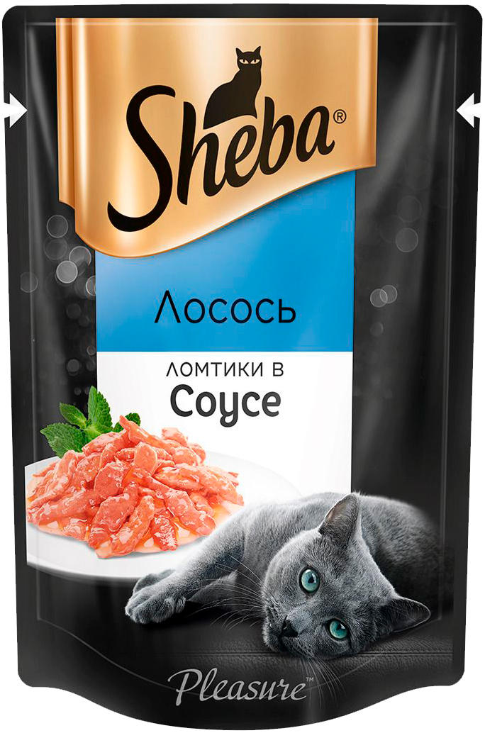  Sheba Pleasure для взрослых кошек ломтики в соусе с лососем  (85 гр)