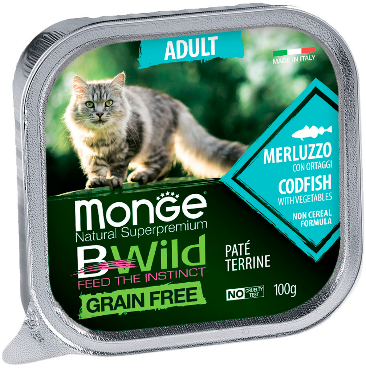 Monge Bwild Grain Free Adult Cat беззерновые для взрослых кошек с треской и овощами  (100 гр)