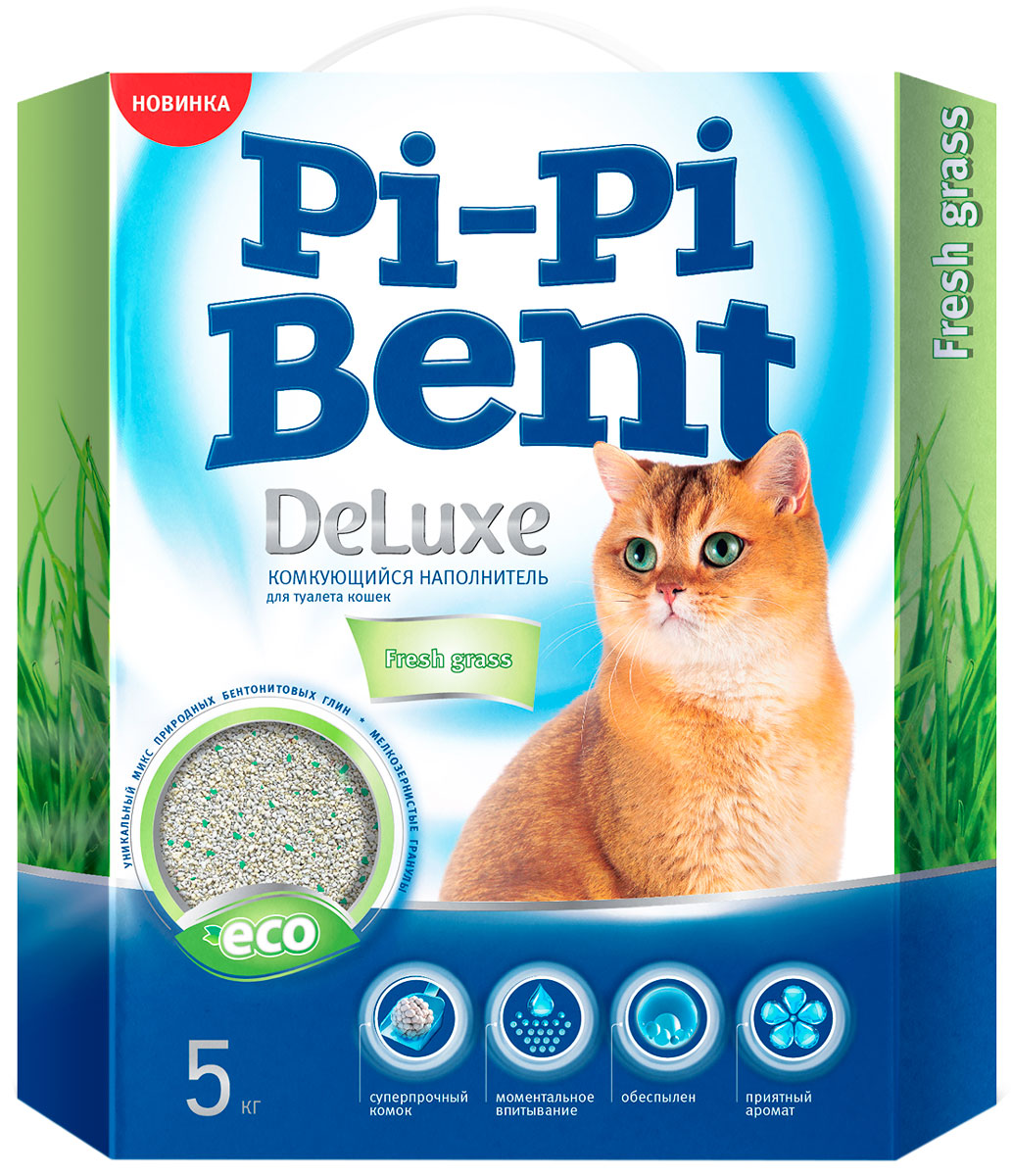 Pi-pi Bent Deluxe Fresh Grass наполнитель комкующийся для туалета кошек ДеЛюкс с ароматом трав (5 кг)