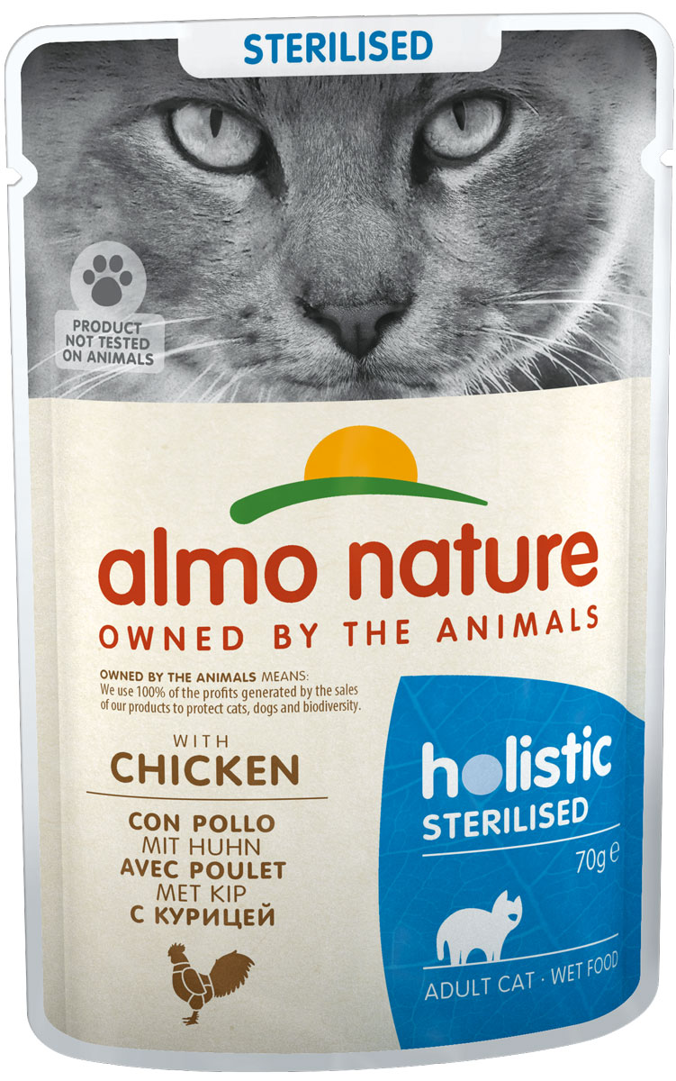 Almo Nature Cat Holistic Sterilised для взрослых кастрированных котов и стерилизованных кошек с курицей  (70 гр)