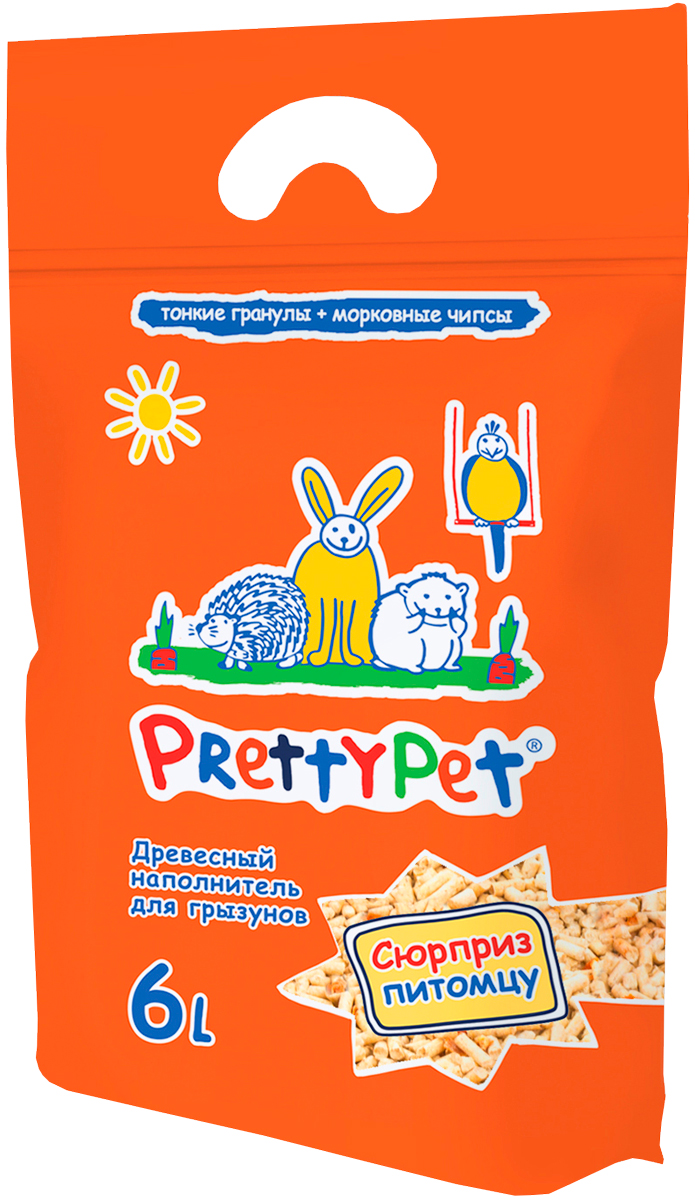 Pretty Pet наполнитель древесный для грызунов и птиц с морковными чипсами (6 л)