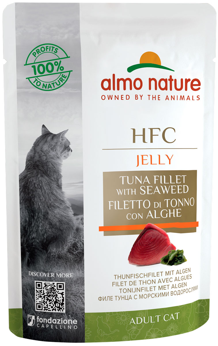 Classic Almo Nature Cat Hfc Jelly для взрослых кошек с тунцом и морскими водорослями в желе пауч (55 гр х 24 шт)