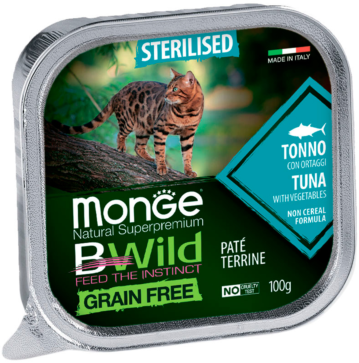 Monge Bwild Grain Free Cat Sterilised беззерновые для взрослых кастрированных котов и стерилизованных кошек с тунцом и овощами  (100 гр)