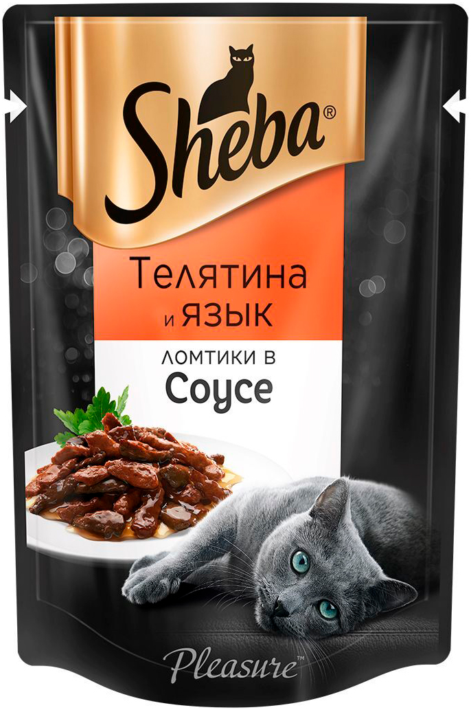 Sheba Pleasure для взрослых кошек с телятиной и языком в соусе  (85 гр х 24 шт)