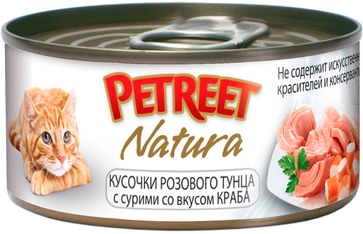 Petreet Natura для взрослых кошек с тунцом и крабом сурими  (70 гр)