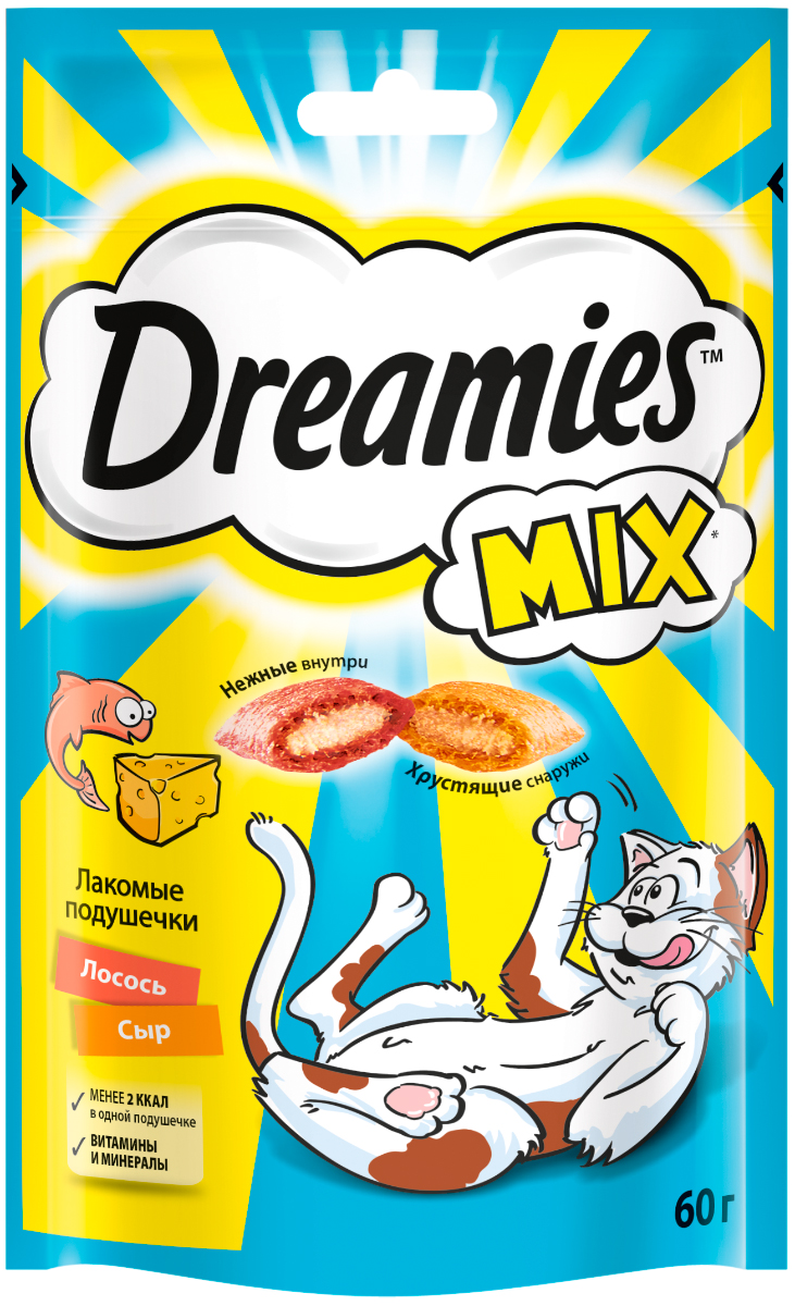   Магизоо Лакомство Dreamies Mix для кошек подушечки с лососем и сыром (60 гр)