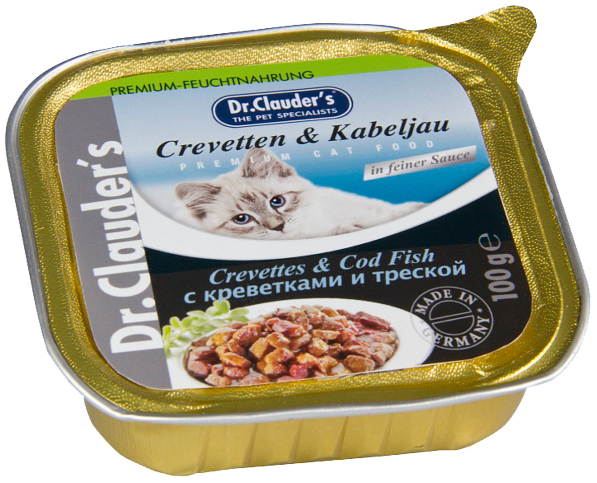 Dr.clauder’s для взрослых кошек с креветками и треской в соусе  (100 гр)