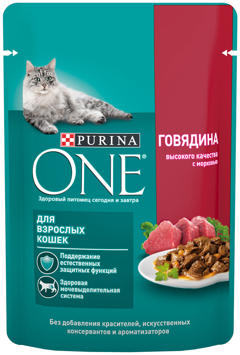 Purina One для взрослых кошек с говядиной и морковью  (75 гр)