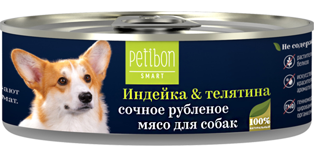  Petibon Smart для собак рубленое мясо с индейкой и телятиной (100 гр х 24 шт)