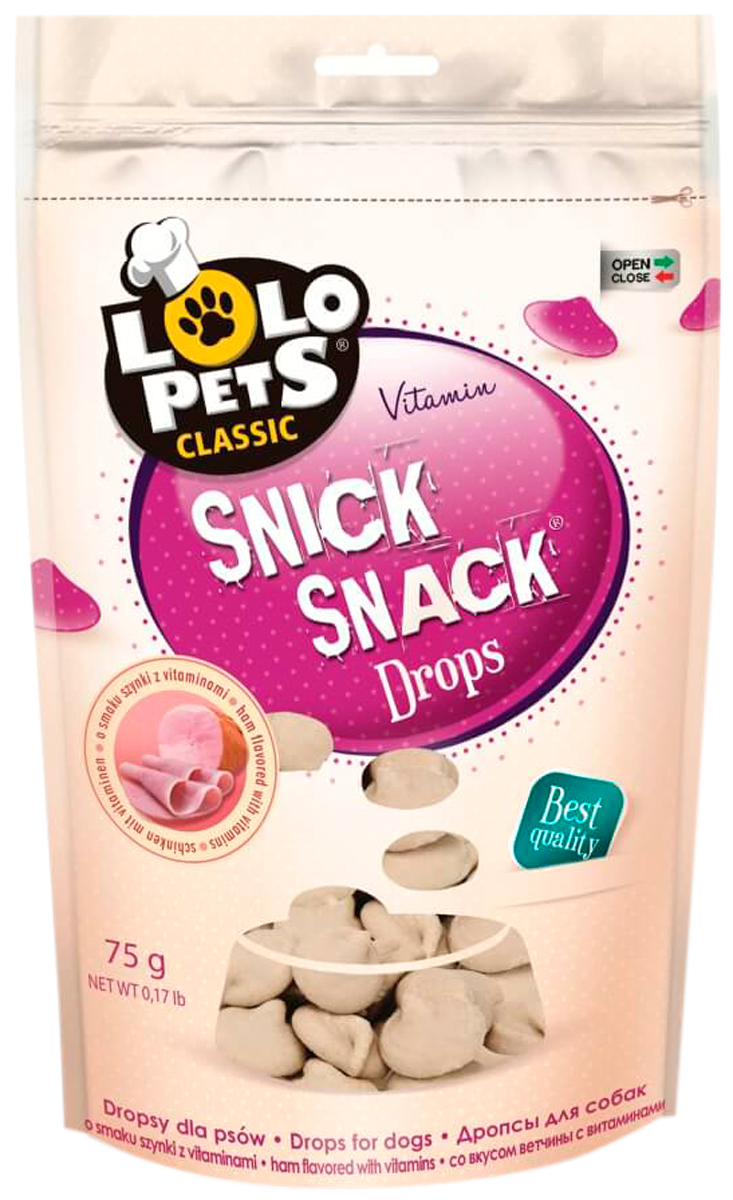 Лакомство Lolo Pets Snick Snack витаминизированное для собак дропсы с ветчиной  (75 гр)