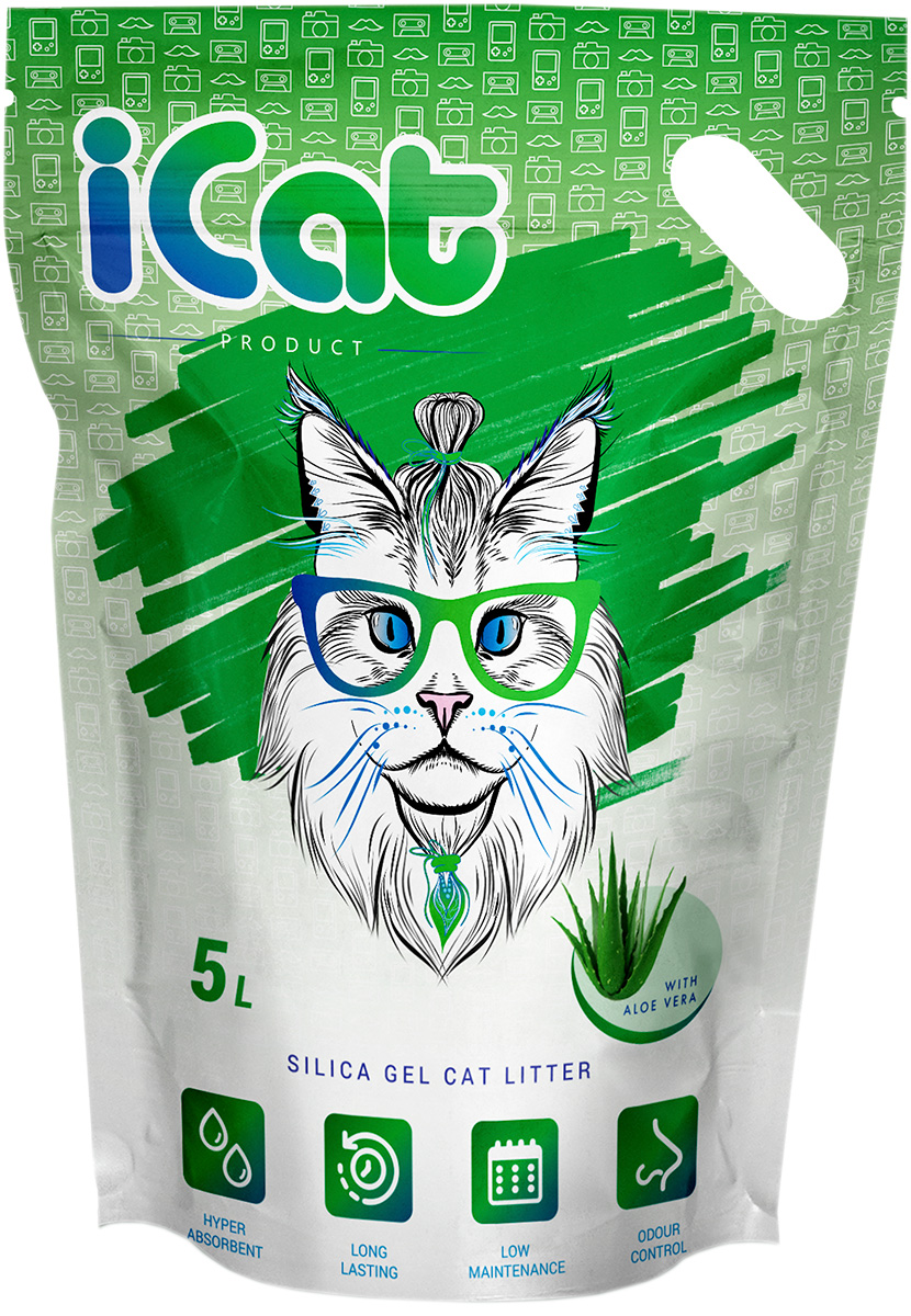 Icat Aloe наполнитель силикагелевый для туалета кошек с ароматом алоэ вера (5 л)