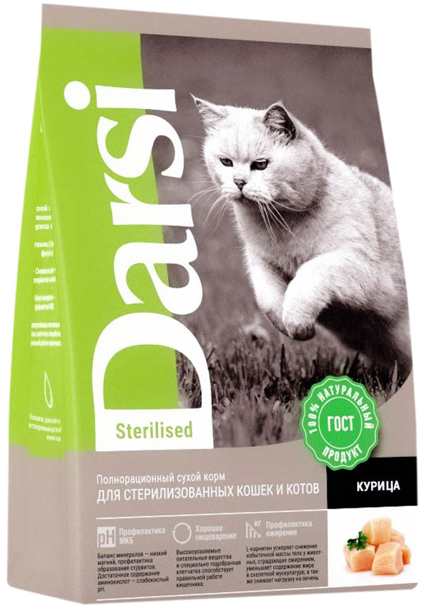 Darsi Sterilised Cat для взрослых кастрированных котов и стерилизованных кошек с курицей (0,3 кг)