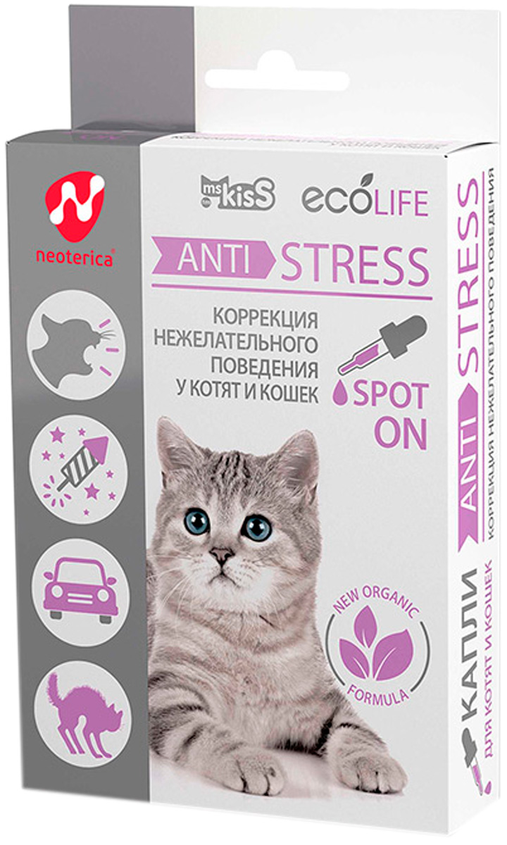 Ms.kiss Ecolife Anti-stress капли для кошек и котят для коррекции нежелательного поведения 10 мл (1 шт)