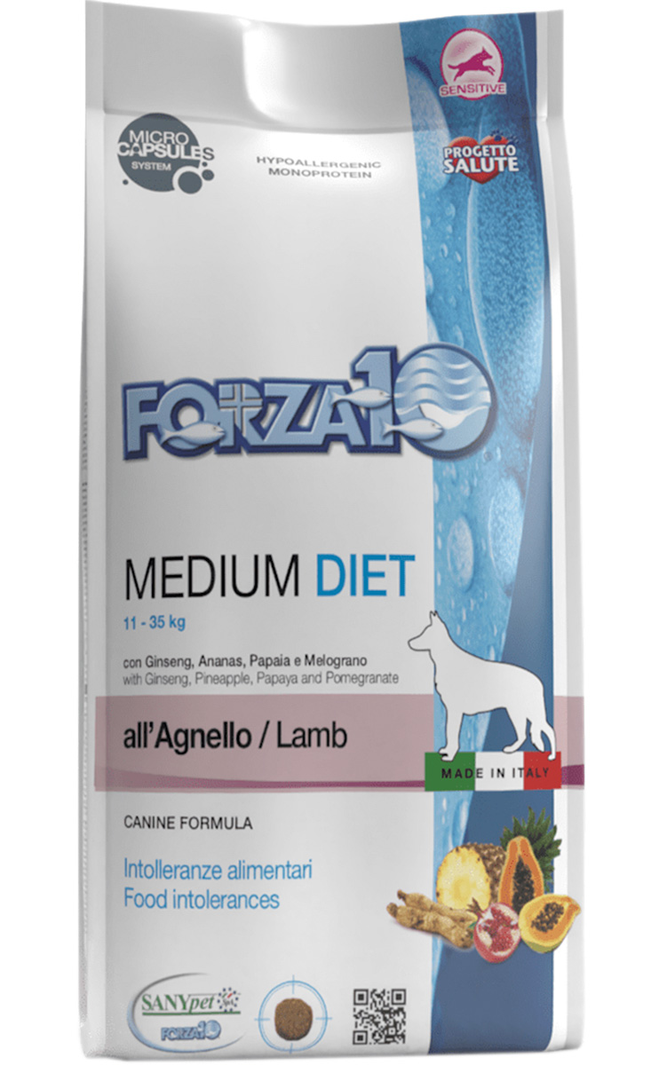 Forza10 Dog Medium Diet монобелковый для взрослых собак средних пород при аллергии с ягненком (12 кг)