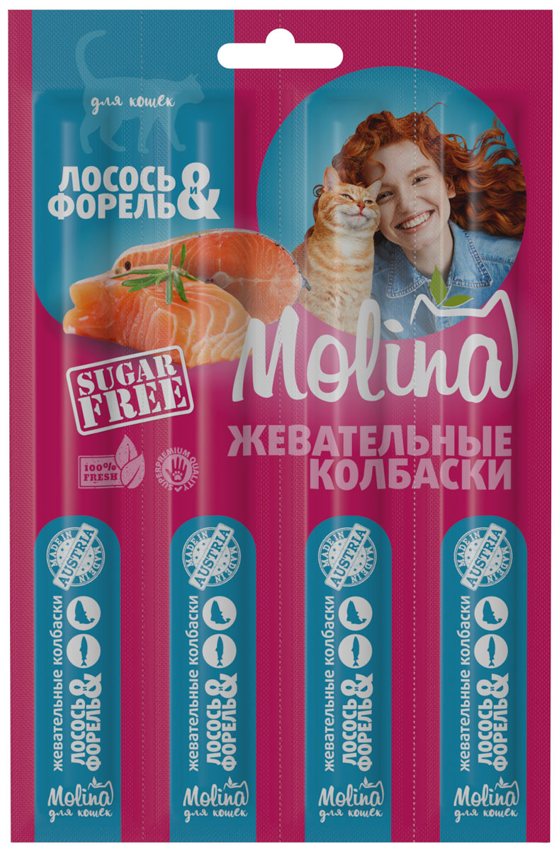 Лакомство Molina для кошек колбаски с лососем и форелью (20 гр)