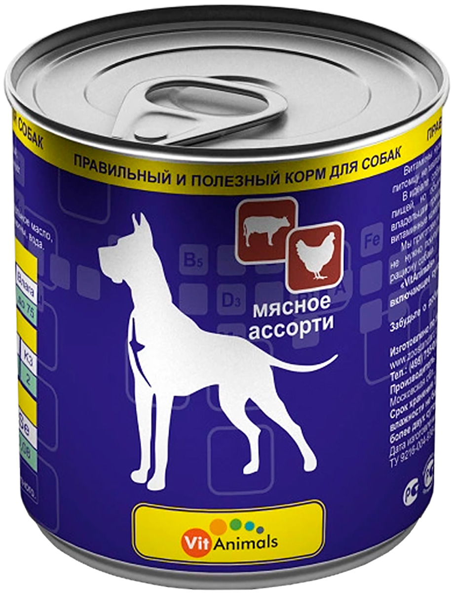 Vitanimals для взрослых собак с мясным ассорти (750 гр х 12 шт)