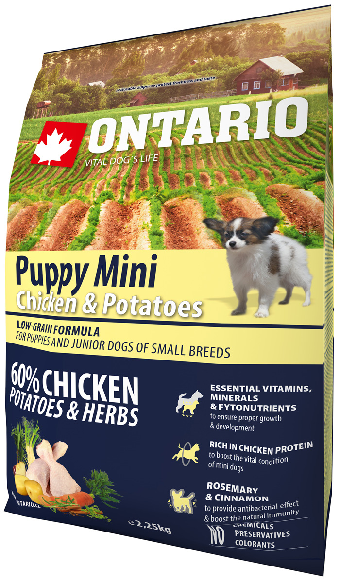 Ontario Puppy Mini Chicken & Potatoes низкозерновой для щенков маленьких пород с курицей и картофелем (0,75 кг)