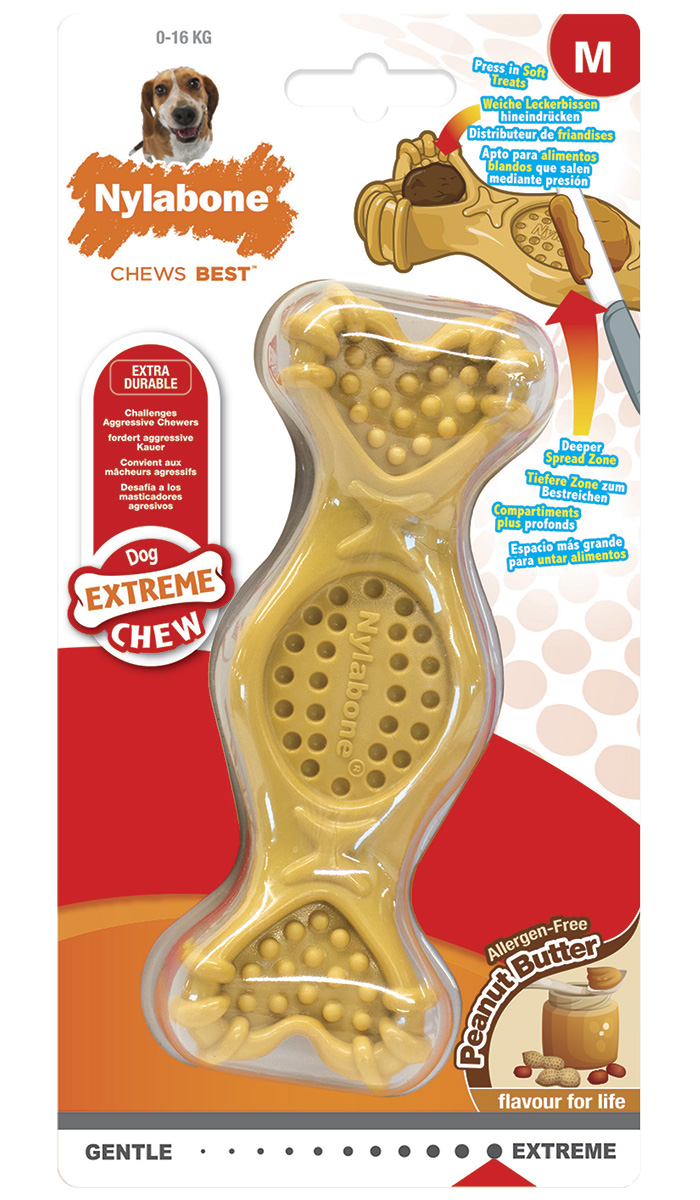 Игрушка для собак Nylabone Extreme Chew Fill It Treat Toy косточка для лакомств экстра-жесткая с ароматом арахисовой пасты M (1 шт)