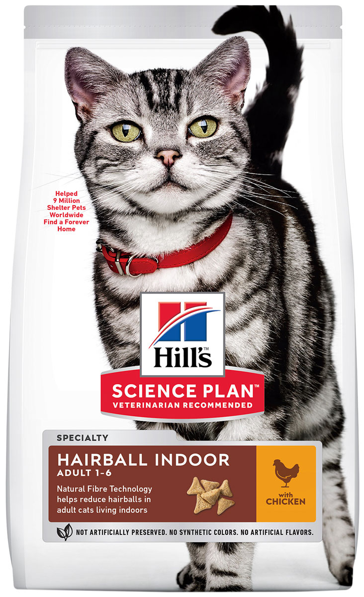 Hill’s Science Plan Adult Hairball Indoor для взрослых кошек живущих дома для вывода шерсти (1,5 кг)