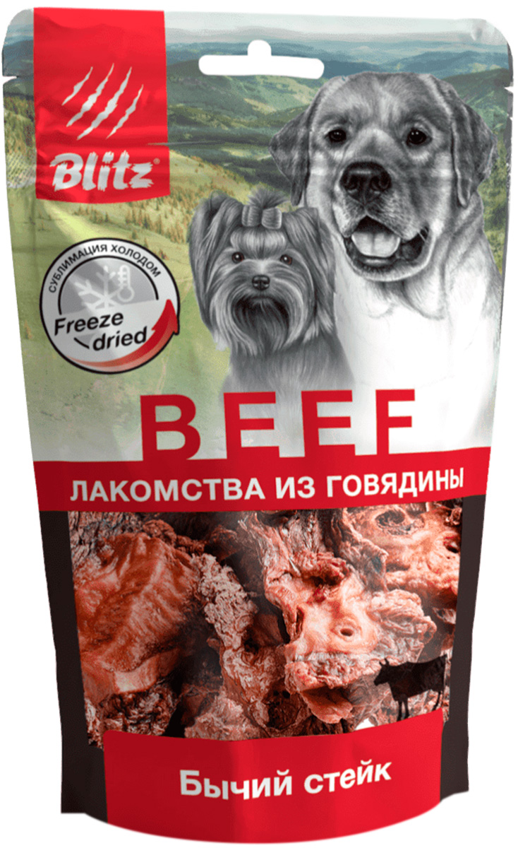 Лакомство Blitz Beef сублимированное для собак бычий стейк 55 гр (1 шт)