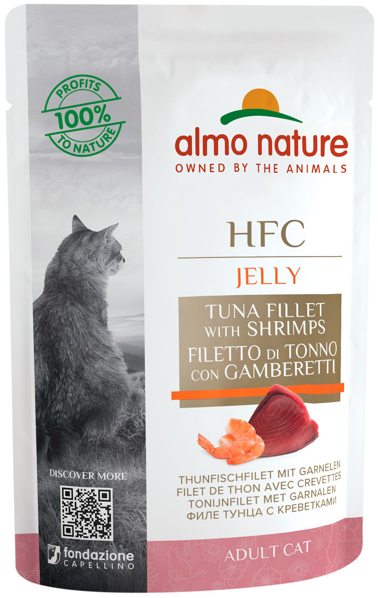 Classic  Магизоо Almo Nature Cat Hfc Jelly для взрослых кошек с тунцом и креветками в желе  (55 гр)