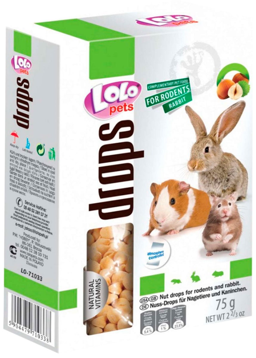 Для всех пород  Магизоо Lolo Pets Drops дропсы для грызунов и кроликов ореховые (75 гр)