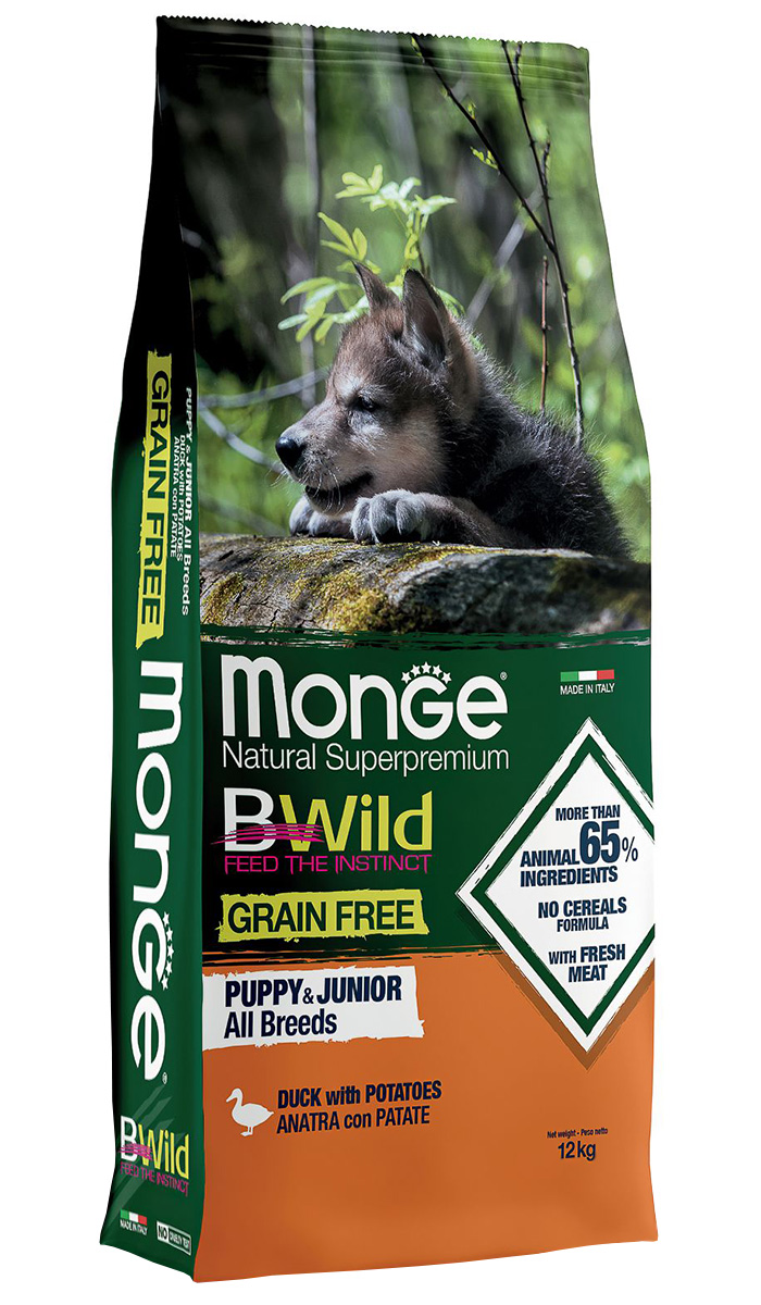 Monge Bwild Grain Free Puppy Duck беззерновой для щенков всех пород с уткой и картофелем (2,5 кг)