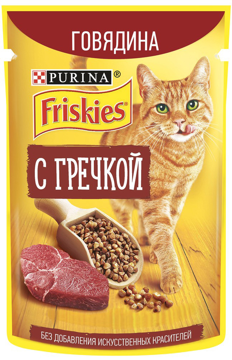  Friskies для взрослых кошек c говядиной и гречкой в подливе  (75 гр)