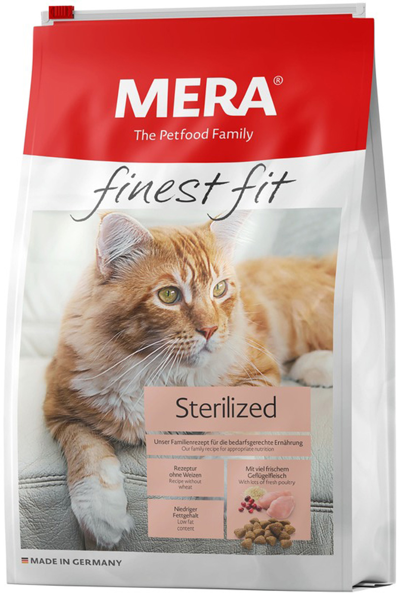 Mera Finest Fit Cat Sterilized для взрослых кастрированных котов и стерилизованных кошек с птицей (1,5 кг)